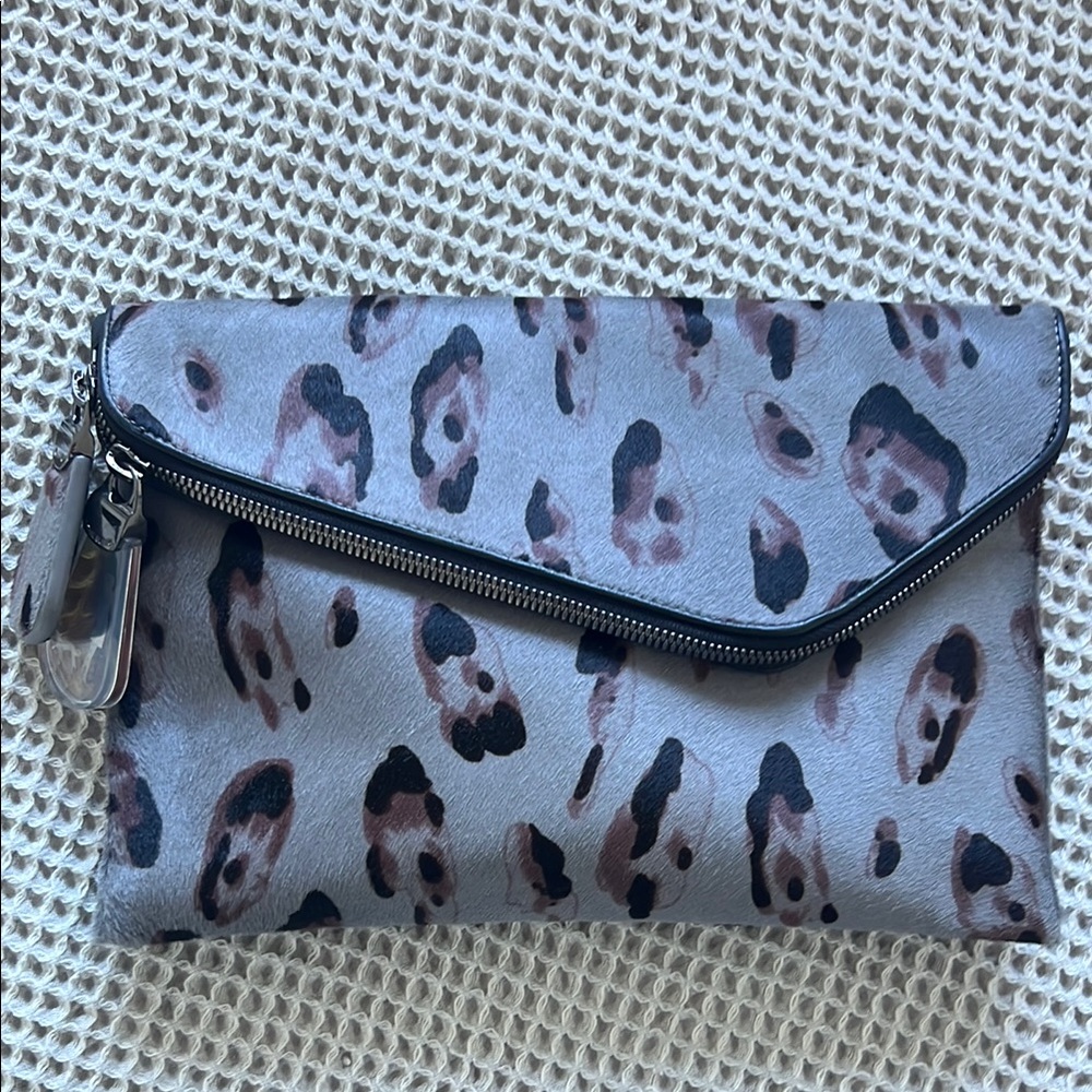 Henri Bendel Gray Patterned Calf Hair Clutch